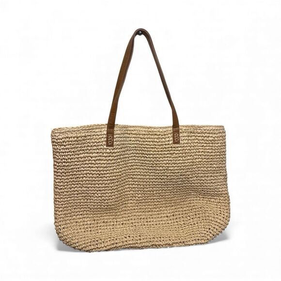 Straw Beach Shoulder Bag Purse Tote "Beach Rules" CUTE 20x14 - Picture 4 of 5